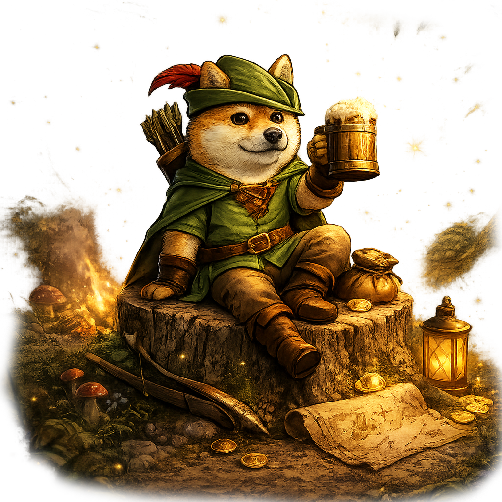 Doge Hood celebrating by the campfire